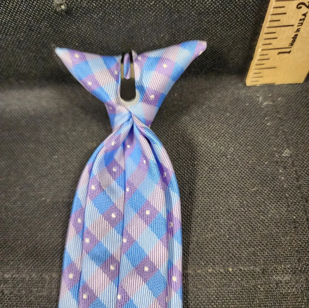 Clip On Blue and Purple Checkered Youth Tie Used Great Shape